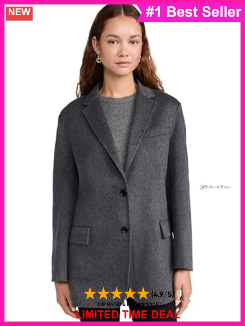 Oversized Tailored Wool Cashmere Blazer Jacket Single Breasted Business Casual
